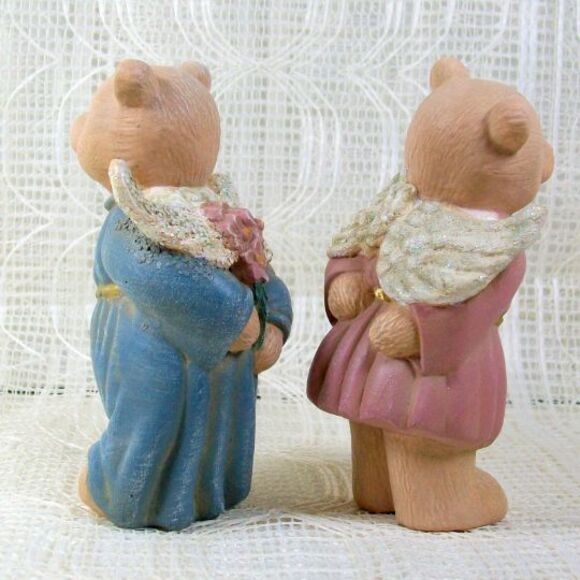 Ceramic Kissing Angel Bear Figurines, Handmade Angel Statues, Bear Decor Nursery - Picture 3 of 7